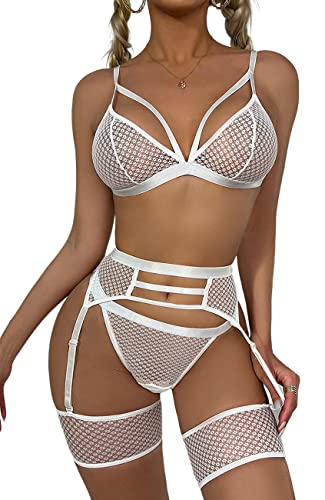 marysgift Sexy Lingerie Lace Bra and Panties Set Strappy Babydoll Nightwear Sexy Underwear for Women UK 6-14 - 12-14 - White