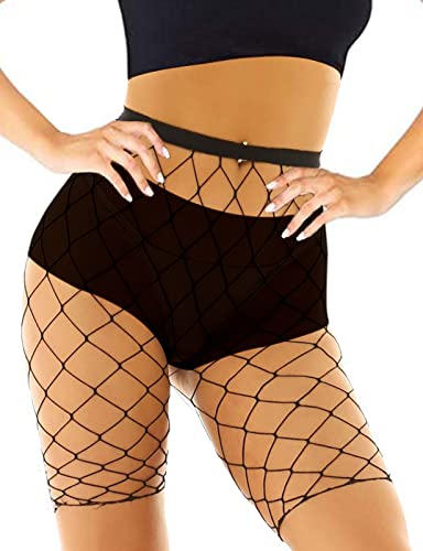 Adove Elastic Fishnet Biker Shorts High Waisted Mesh Fishnet Shorts Women - One Size - Black Xl