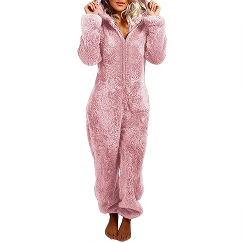 Harri me Onesies for Womens Super Soft Warm Fleece One Piece Footed Pajamas Girls Boys Onesie Ladies Fleece Loungewear Onesie Pyjama Gift - XXL - Pink