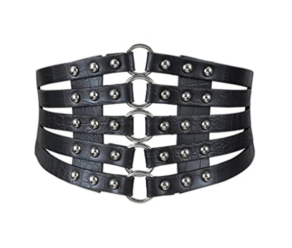 Diyafas Retro Hollow Wide Belt Waistband Elastic Dress Decoration Girdle Waist Cincher Corset - Black-silver