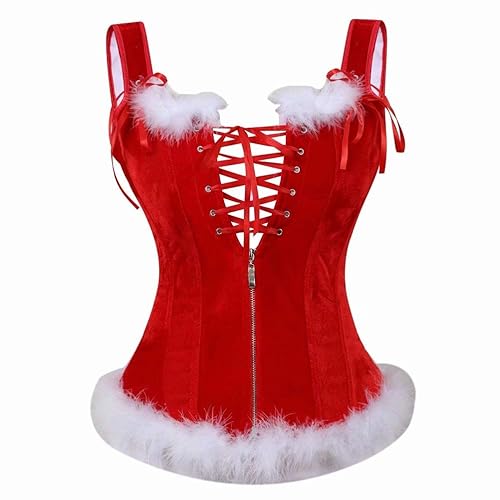 jutrisujo Corset Christmas Santa Costume Bustier Overbust Womens Fancy Dress Red - XXL - Red