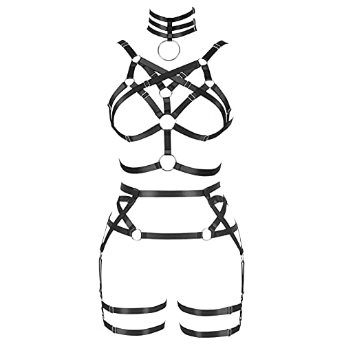 BBOHSS Women's Body Harness Bra Fashion Garter Stockings Underwear Elastic Plus Size Punk Gothic Carnival Dance Garter - Black