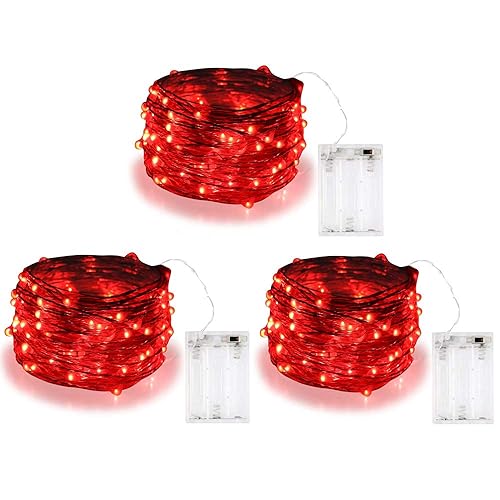 BOLWEO Battery Powered Fairy String Lights, 3M 30LEDs,Red Ambiance Lighting for Party Wedding Holiday Christmas New Year's Eve Decoration,3Pack - Red - 3
