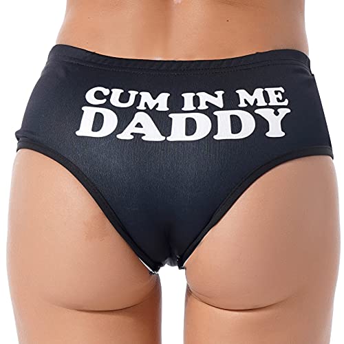 Choomomo Women's Yes Daddy Underwear Bikini Briefs Panty Thong Low Rise Fun Flirty Boy Short Panties - L - 2# Black