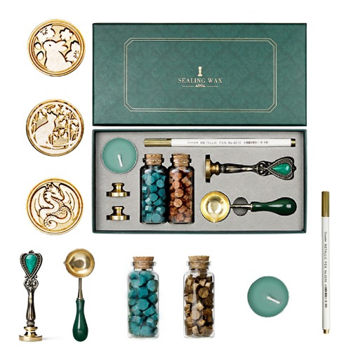 Joyeee Wax Seal Stamp Kit with Gift Box, 8pcs Wax Stamp Seal Set with Candles, Melting Spoon, Wax Seal Beads, Classic Sealing Wax Seal Stamp and Metallic Color Pen for Wedding, Cards, Invitations #49 - #49