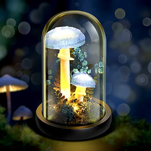 Blue Mushroom Lamp with White Spots Mushroom Night Light LED Night Light in Glass Dome Aesthetic Room Decor Mushroom Decor Birthday Gifts for Women Kids Adults Home Decorations Wedding Valentine's Day - Blue Mushroom with White Spots