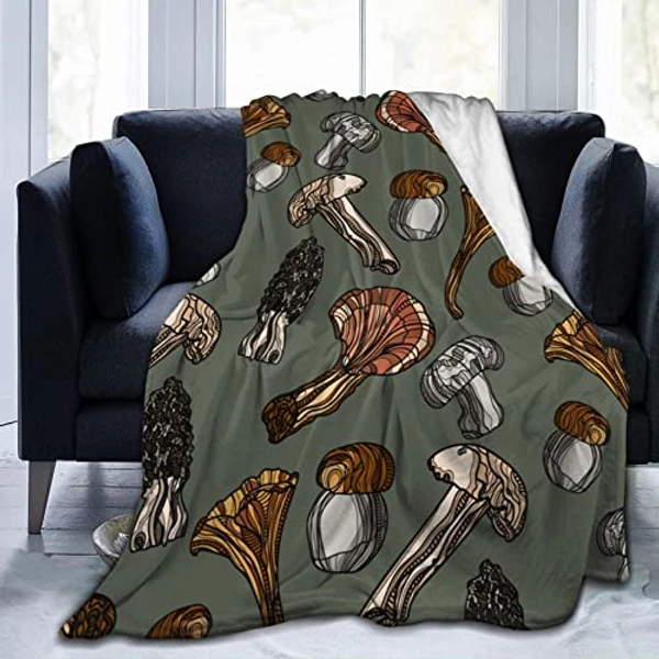 Hand Drawn Retro Mushrooms Throw Blanket Soft Flannel Fleece Blankets for Bed Couch Sofa,All Season Cozy Blankets Throws King Queen Full Size for Kids Women Adults 50"X40"