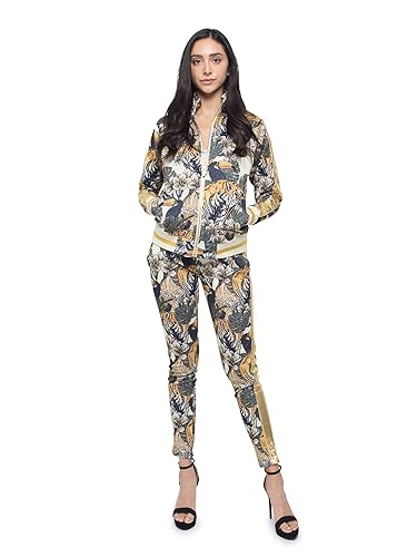 VICTORIOUS Women's 2 Piece Tracksuit Set - Long Sleeve Sweatshirts and Sweat Pants - Small - Jungle Tiger Off-white