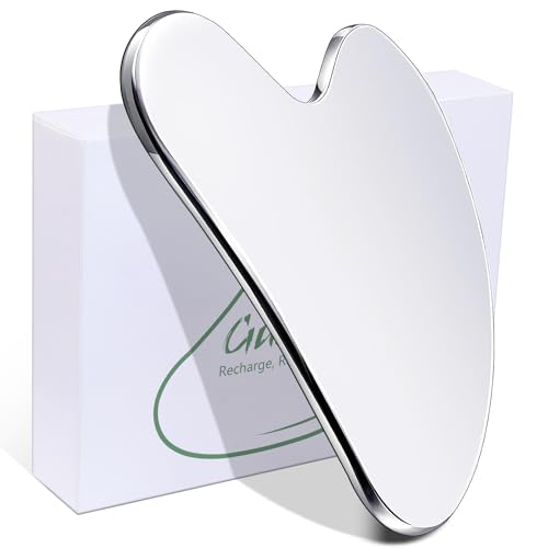 BAIMEI Stainless Steel Gua Sha, Gua Sha Facial Tools for Tension Puffiness Pain Relief, Jawline Shape - Metallic Color