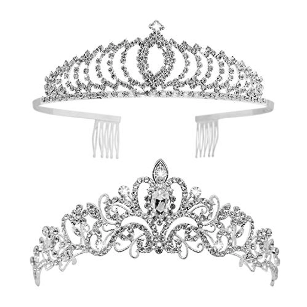 Tiaras and Crowns,Vofler 2 Pack Crystal Tiara Crown Headband Headpiece Rhinestone Hair Jewelry for Women Ladies Little Girls Bridal Bride Princess Queen Birthday Wedding Pageant Prom Party Sliver