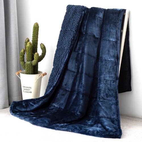 Topblan Sherpa Fleece Weighted Blanket 6.8kg, Uniformed Color with Fuzzy Fleece and Shaggy Sherpa to Help with Better Sleep, 150 x 200 cm Navy Blue
