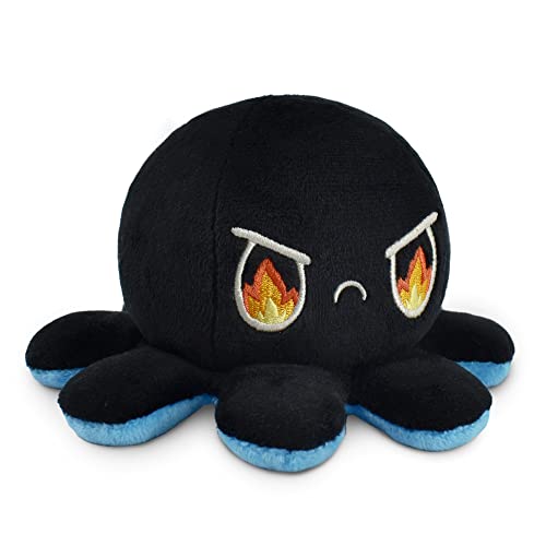 TeeTurtle | The Original Reversible Octopus Plushie | Patented Design | Blue + Black | Sleepy + Rage | Show Your Mood Without Saying a Word! - Blue Sleepy + Black RAGE