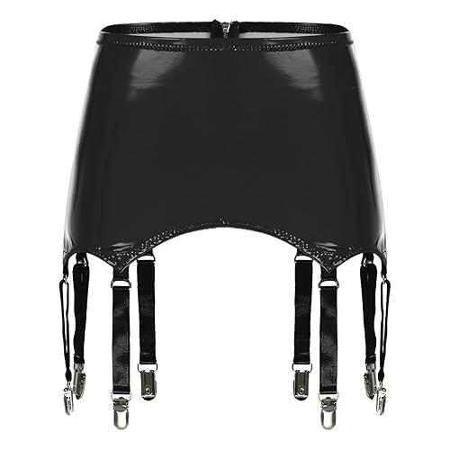 LiiYii Women's Wet Look Suspenders Garter Belt Liquid Garter Clubwear Party Shows Outfits Costume - Black - Small