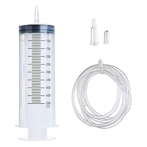 500ml Large Syringe Sterile Individually Wrap, Plastic Syringes with 100cm Tube for Science Labs, Feeding Pets, Measuring Liquids, Oil or Glue Applicator(500ml) - 500ml
