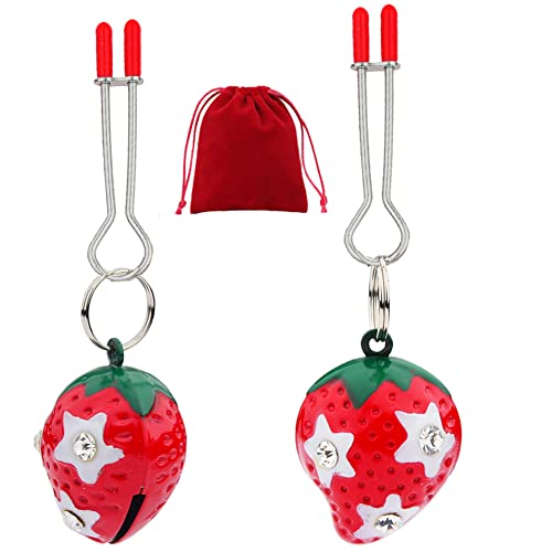Rhinestone Strawberry Nipple Clamps Adjustable Non Piercing Nipple Clips Attractive Rave Nipple Clip Body Jewelry (Red C)