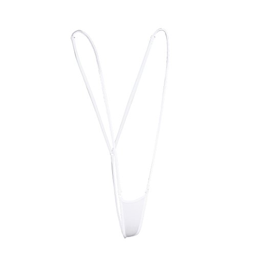 YOOJIA Womens Sexy Tiny Sling Shot G-String Thong Micro Bikini Briefs Underwear Swimwear - White - One Size