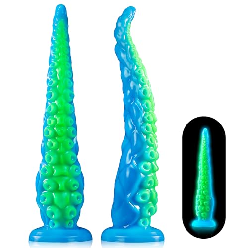 Luminous Tentacle Dildo Sex Toy - 12.9'' Anal Dildos Adult Toys, Strong Suction Cup Dildo Anal Sex Toys for C U G-Spot Stimulation, Soft Silicone Huge Dildo Womens Sex Toys for Men Couples Sex Machine - GreenBlue-12.9''