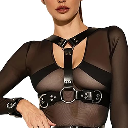 Full Body Bondage Set Harness Women Lingerie Bondage BDSM Erotic Thigh Garter Leather Bra Goth Rave - One Size - Top Harness