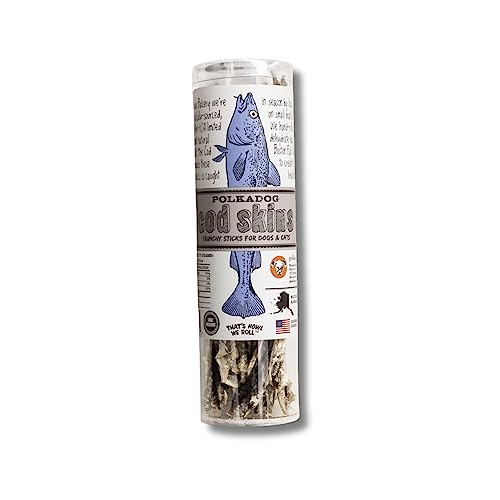 Polkadog Cod Skins Cat & Dog Treats Tube – All-Natural, Pet, Treats for Dogs, Cats – Savory, Healthy Fish Treats Puppy, Kitten Treat – Single Ingredient – 2.5 oz. - 2.5 Ounce (Pack of 1) - Regular