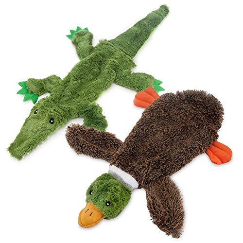 Best Pet Supplies 2-in-1 Stuffless Squeaky Dog Toys with Soft, Durable Fabric for Small, Medium, and Large Pets, No Stuffing for Indoor Play, Supports Active Biting and Play - Duck & Alligator, Small - Small - Multicolor/Alligator & Wild Duck