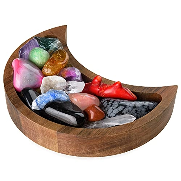 Curawood Moon Tray Crystal Holder - Display Your Crystals & Healing Stones - 6" x 3" Crescent Moon Tray for Crystals - Crystal Holder for Stones Display - Crystal Display Tray, Crystal Charging Plate