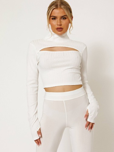 Home :: Womens :: Clothing :: Tops :: Cut Out Front High Neck Ribbed Crop Top