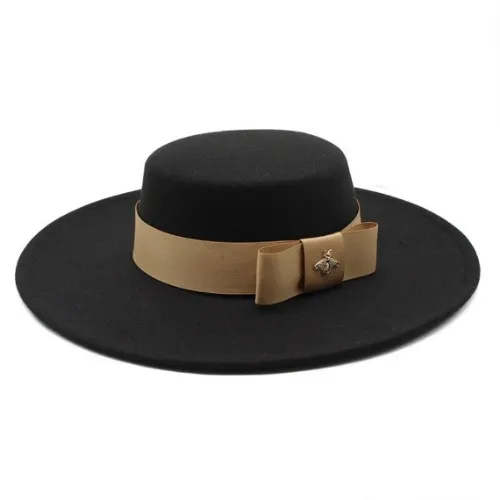 Ribbon Panama Bee Pin Fedora Hat/Trilby Formal Hat/Summer Cool Hat/Gift For Him/Vegan Felt Hat/Elegant Felt Hat/White Bownot Flat Top Fedora