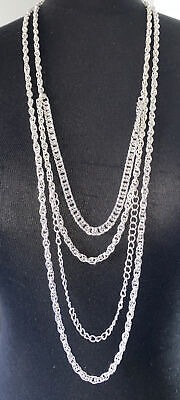 Long Silver Multi Chain Statement Necklace  | eBay
