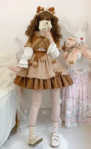 Winter JSK & Coats♥Pre-order 3 weeks♥Winter Sleeping Bear♥Sweet Lolita | Brown / S
