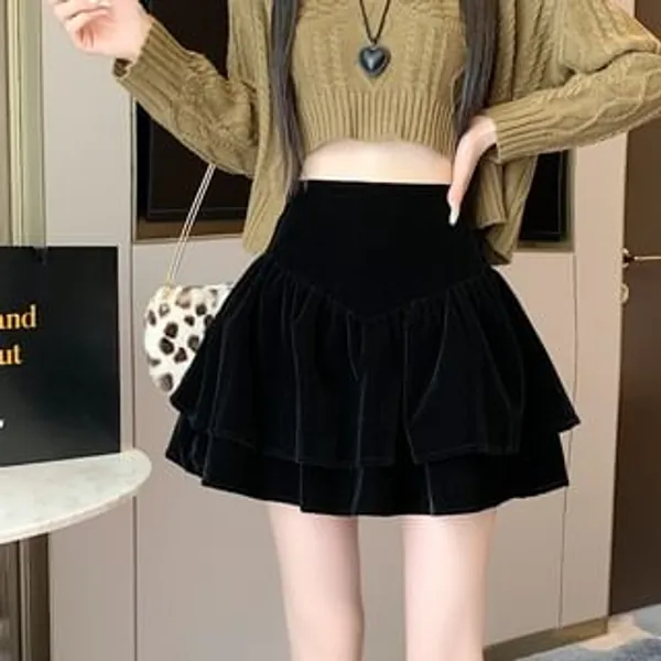 Velvet High Rise Layered A-line Mini Skirt