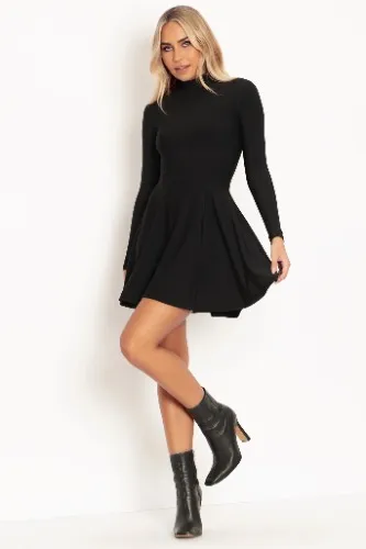 Warm Black Long Sleeve Evil Mini Skater Dress