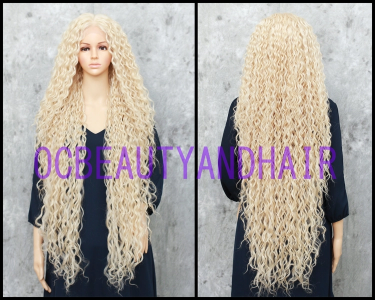 Light Blonde Extra Long Spiral Curly Full Volume Heat Safe Lace Front Human Hair Blend Daily Fashion Wig