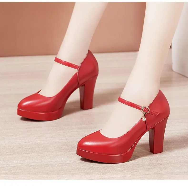 Genuine Leather Platform High Heel Pumps