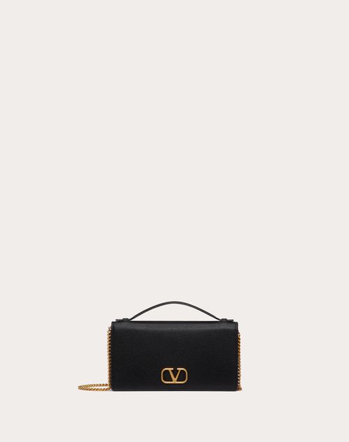 VLOGO SIGNATURE GRAINY CALFSKIN WALLET WITH CHAIN