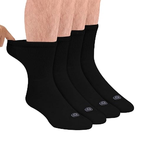 Doctor's Choice Diabetic Socks for Men, Seamless Socks with Non Binding Top, 4 Pairs, Large 9-12 & X-Large 13-15 - X-Large - Black/Crew