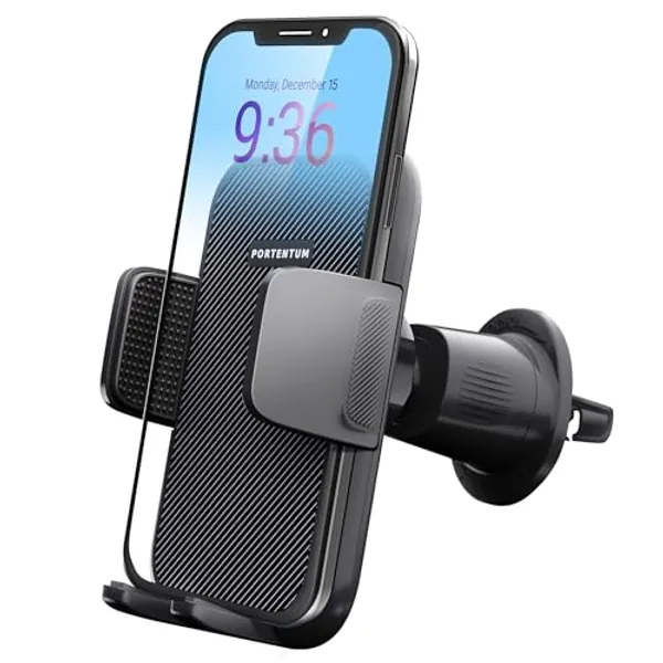 PORTENTUM Car Phone Holder, Air Vent Car Phone Mount Cradle 360° Rotation - Upgraded Hook Clip and One Button Release Function - Super Stable Car Phone Holder