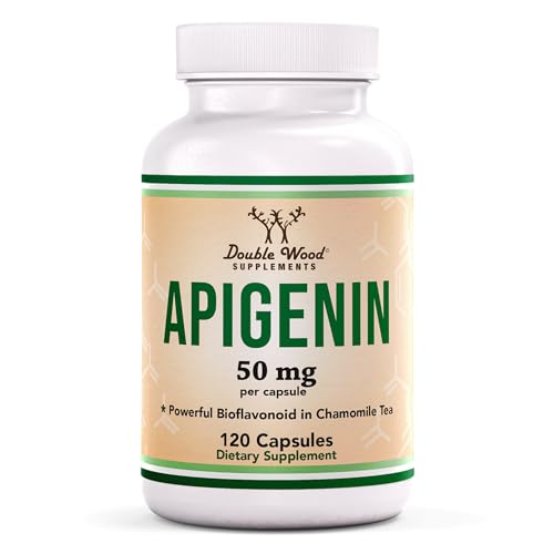 Apigenin Supplement - 50mg per Capsule, 120 Count (Powerful Bioflavonoid Found in Chamomile Tea for Relaxation, Sleep, and Mood) Senolytic Flavonols for Aging Manufactured in The USA by Double Wood