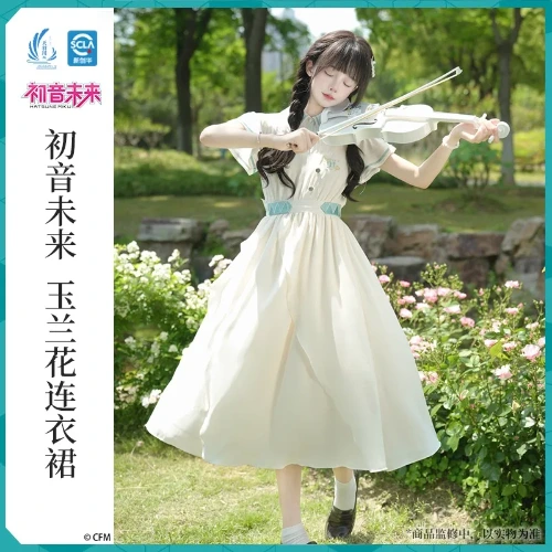 Vocaloid Miku-Falda larga oficial para mujer, Vestido de manga corta, ropa blanca para chica, disfraz de Cosplay Hatsune, 2023