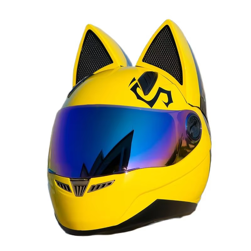 Originele Nitrinos Gele Kattenhelm Vrouwen Mooie Motorhelm Full Face Safety Motorcross Mannen Helm Capacete Dot Goedgekeurd - AliExpress 201355758