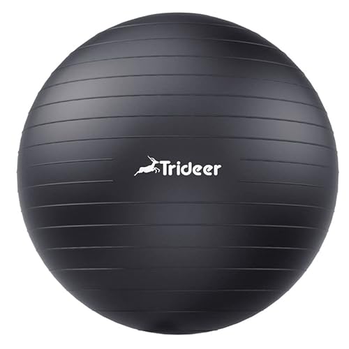 Trideer Exercise Ball Yoga Ball, 5 Sizes Pregnancy Ball for Maternity, Balance, Stability, Fitness, Anti-Burst Birthing Ball & Heavy Duty Office Ball Chair, Gym Ball with Quick Pump - Black - M (48-55cm)