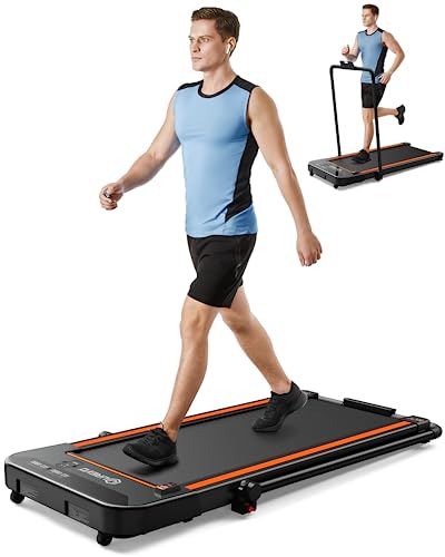 UREVO 2 in 1 Under Desk Treadmill, 2.5HP Folding Electric Treadmill Walking Jogging Machine for Home Office with Remote Control - Black Orange - One Size