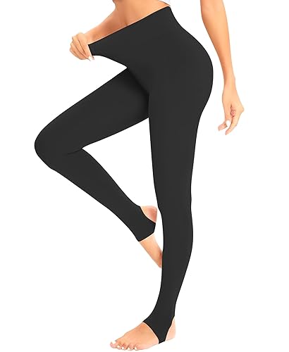 DOCUMO Black Tights for Women Nude Tights Opaque Tights Control Top Pantyhose Skin Colored Tights Tan Tights - Large - Stirrup Black