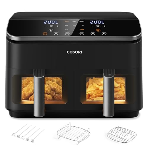 COSORI Air Fryer 8.5L,Dual Zone Friteuse sans huile,55 pourcent d'énergie en moins,8 Personnes,35-230 degrés Celsius Sync Finish et Cook,85 pourcent moins d'huile,Recettes de Livreet Application - 8.5L(( 6-10 Personnes))