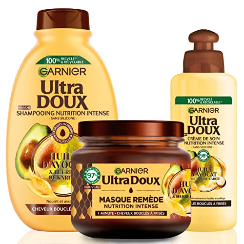 Garnier Ultra Doux Coffret Routine Cheveux Frisés Avocat et Beurre de Karité, Ensemble de 3 pièces