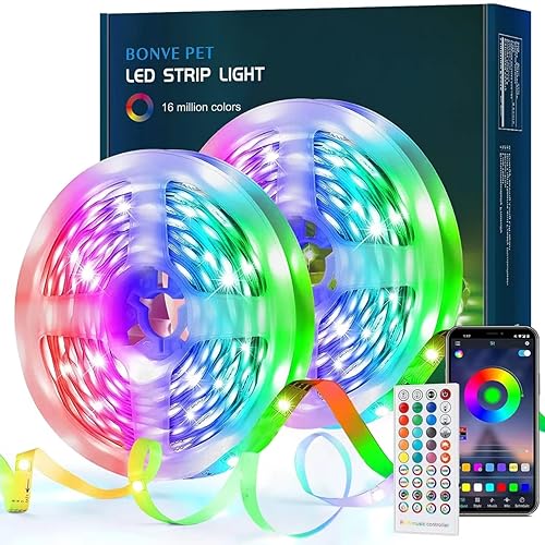 Bonve Pet Ruban LED 30M Bande LED RGB Bande Lumineuse Flexible Multicolore avec Télécommande à 40 Touches, Synchroniser avec la Musique, pour Fête Décor pour la Maison Chambre Bar - 30M