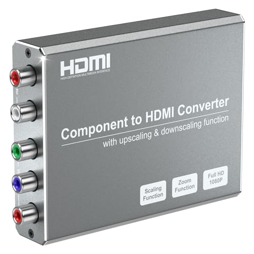 Component to HDMI Converter with Scaling Function, YPbPr to HDMI Converter for DVD/NGC/Wii/VHS/PS2 to Display on HDMI TVs(Not for 240P Retro Games) - Component to HDMI