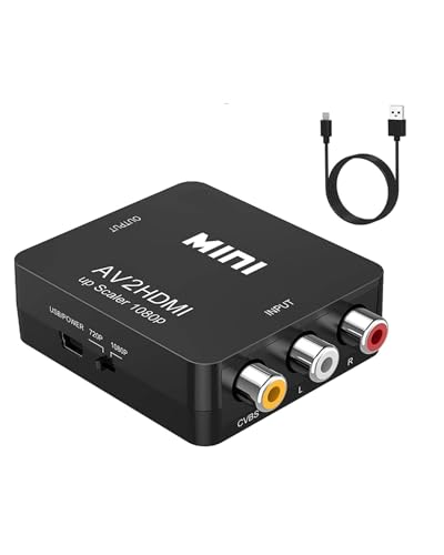 ABLEWE RCA to HDMI,AV to HDMI Converter, 1080P Mini RCA Composite CVBS Video Audio Converter Adapter Supporting PAL/NTSC for TV/PC/ PS3/ STB/Xbox VHS/VCR/Blue-Ray DVD Players - Black