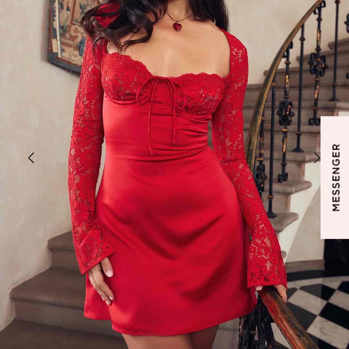Jennica Red Rose Satin And Lace Mini Dress