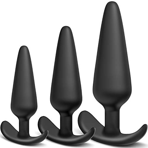 Silicone Anal Plug, Pack of 3 Butt Plugs Training Set for Beginners Advanced Users with Flared Base Prostate Sex Toys