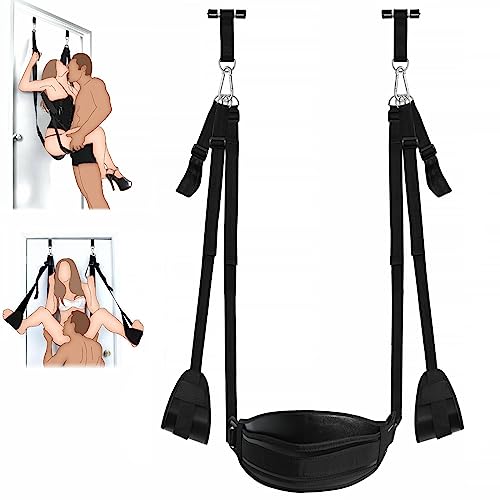 BDSM Door Sex Swing with Seat, Bondage Slave Newest Leather Soft Plush Sex Slings with Adjustable Straps, Hanging Door Handcuffs Leg Restraints Spreader Adult Sex Toys for Couple, Holds up to 300lbs - Door Sex Swing with Seat